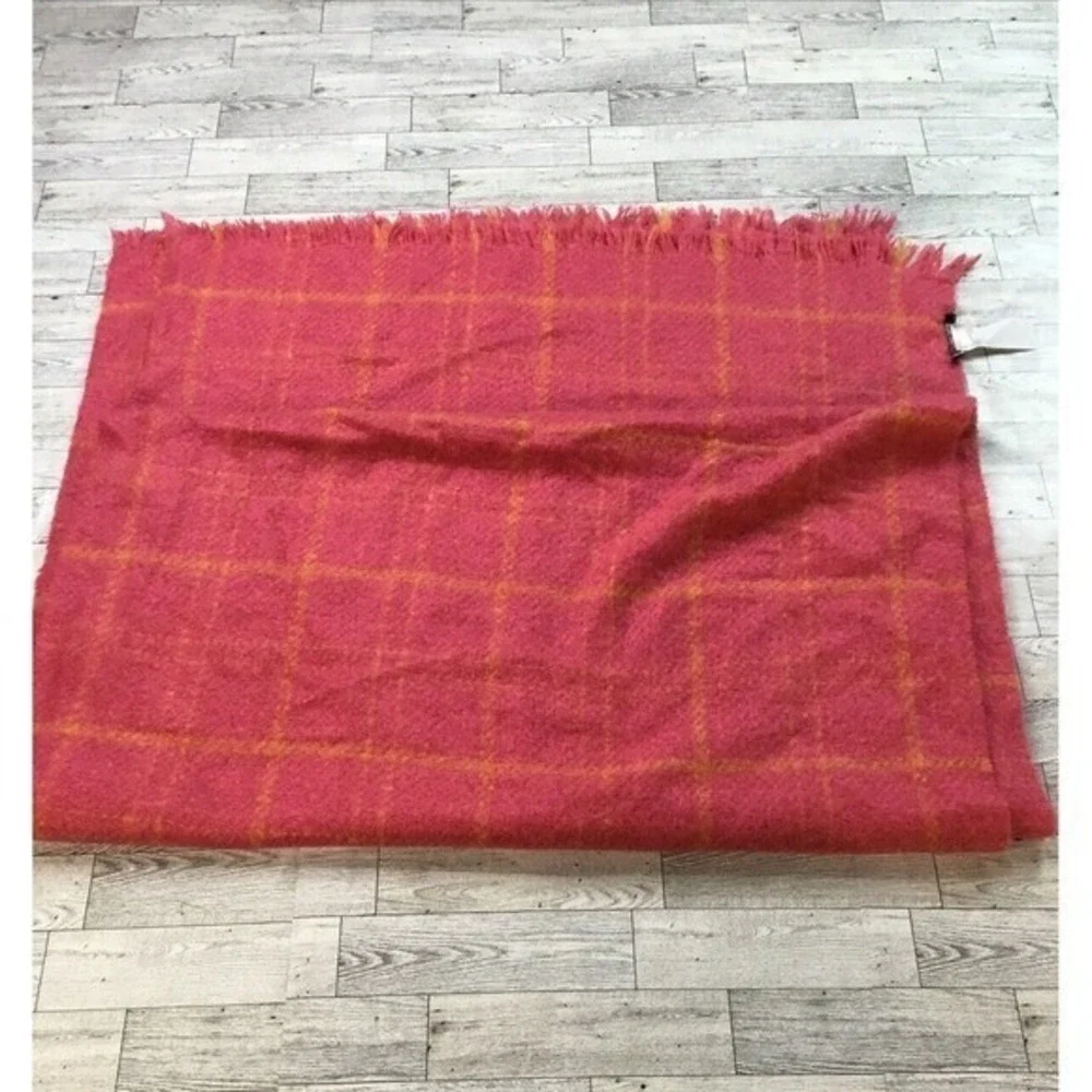 Banana Republic Pink Strawberry Claudett Plaid Oversized Scarf One Size Wrap